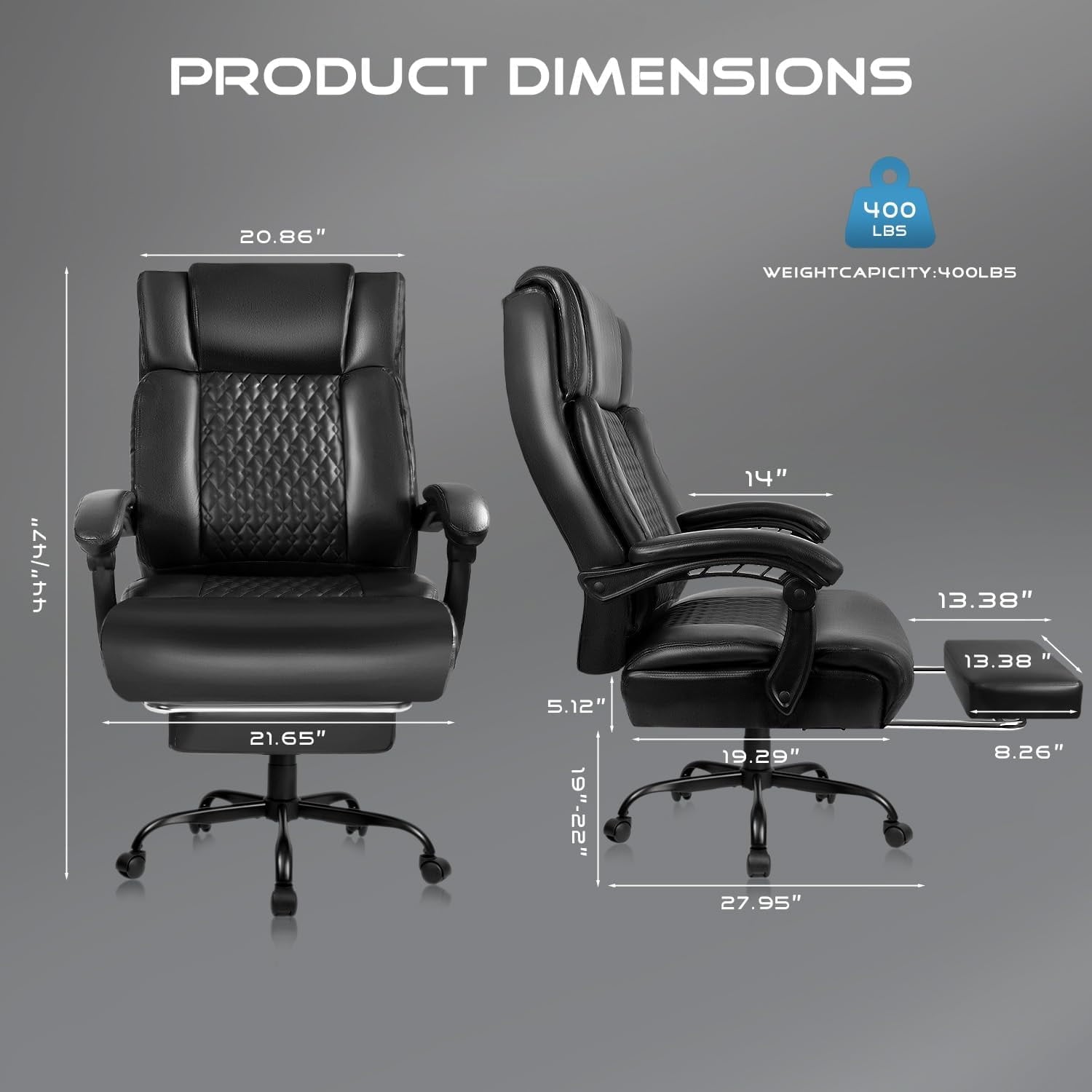 VITESSE Office Chair,Executive Heavy Duty Office Chair with Foot Rest Ergonomic High Back Computer Gaming Chairs Home Office 400lbs,Big and Tall Office Chair with Lumbar Support (Black)