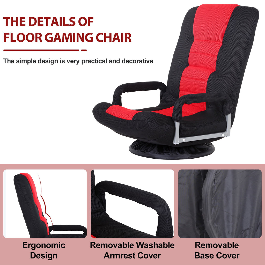 YRLLENSDAN 310 lbs Folding Swivel Gaming Floor Chair Video Game, 5 Positions Gaming Chairs for Adults Recliner Without Wheels Adjustable Backrest Rocker Floor Gamer Chair with Armrest Handles