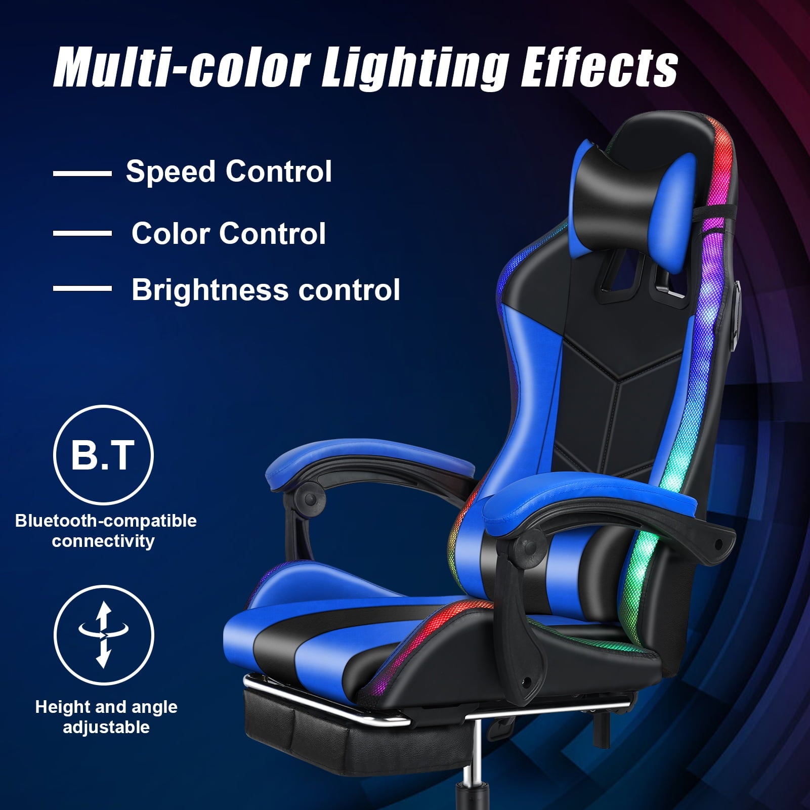 bestolf Gaming Chair with Footrest and RGB LED Lights,3 in 1, Massage Leather Game Chair for Adults, Big and Tall Video Game Chair with Headrest and Lumbar Support