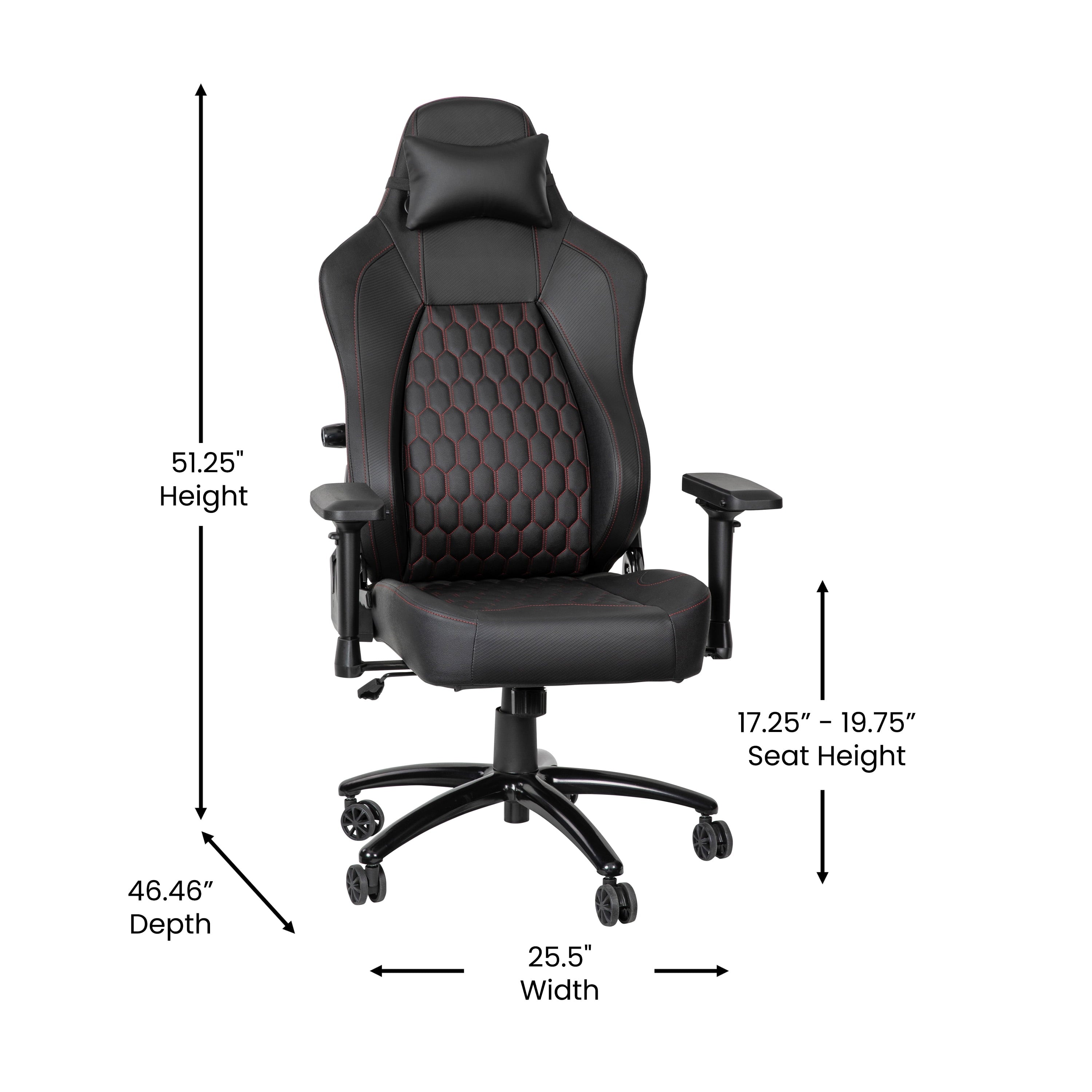 EMMA + OLIVER Gaming Chair with Adjustable Lumbar Support and Head Pillow, Black/Red