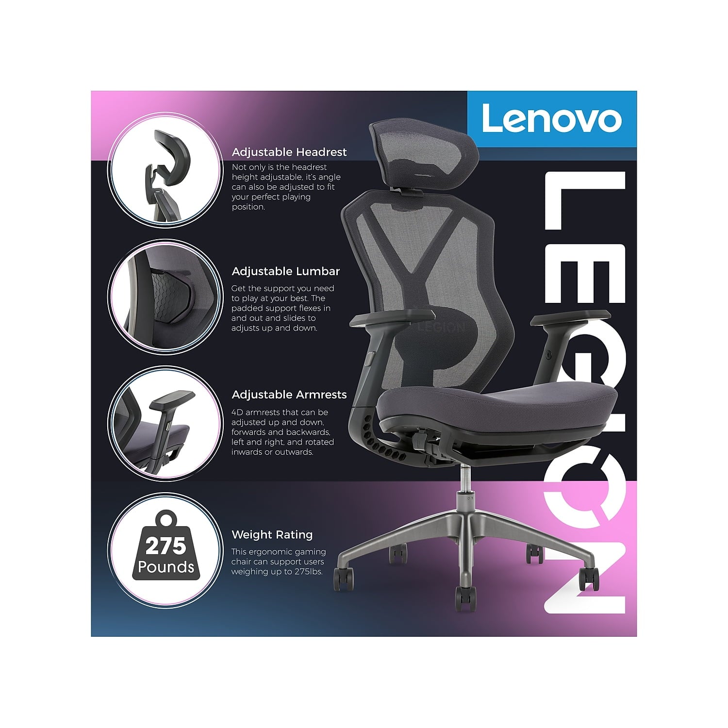Lenovo Legion Mesh Gaming Chair Space Gray
