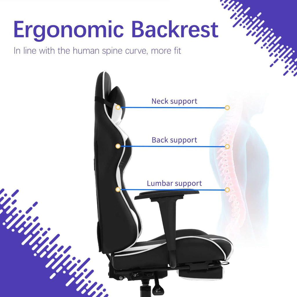 FDW White Gaming Chair - Ergonomic High Back w/Footrest & Lumbar Support， Racing Style Office Chair