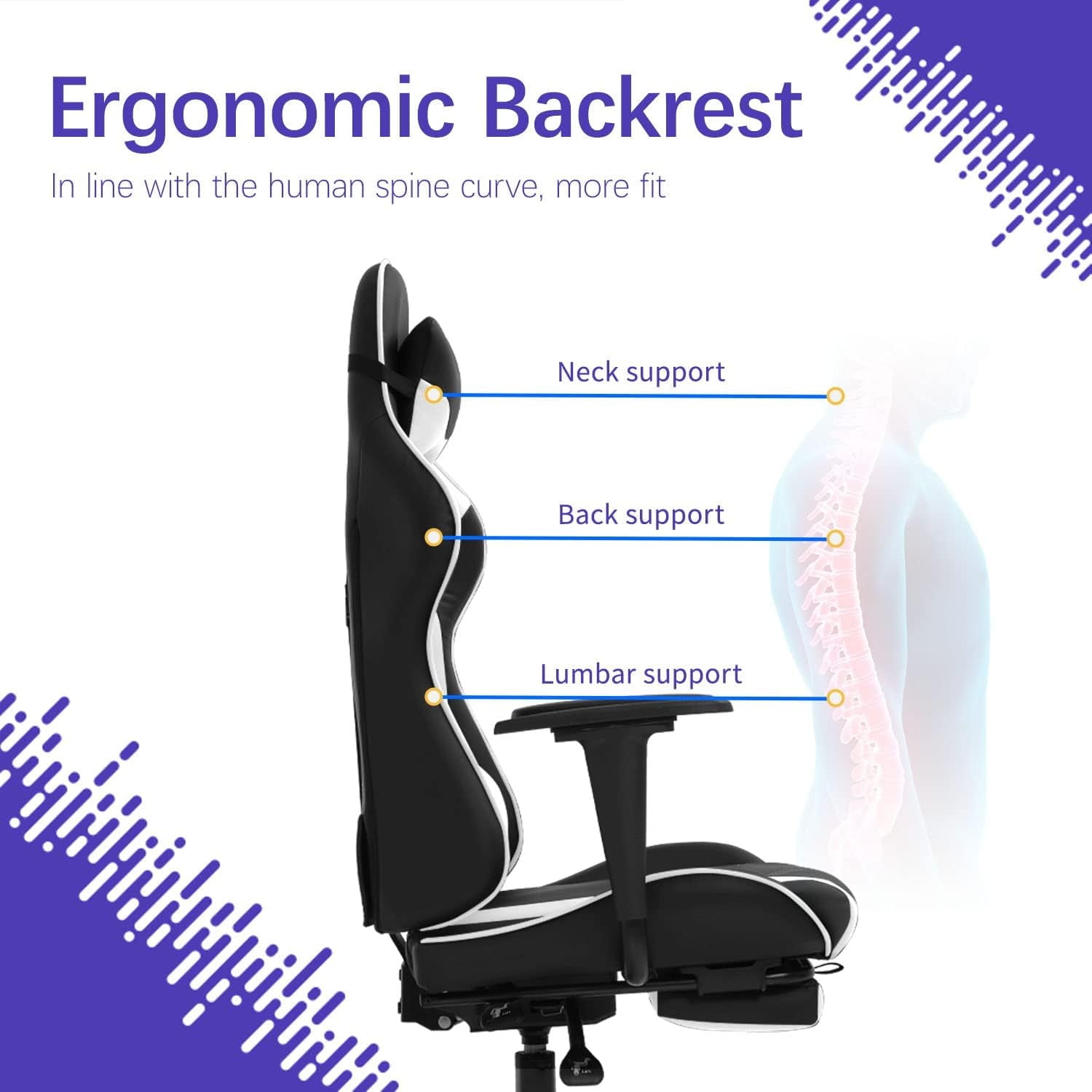 FDW White Gaming Chair - Ergonomic High Back w/Footrest & Lumbar Support， Racing Style Office Chair