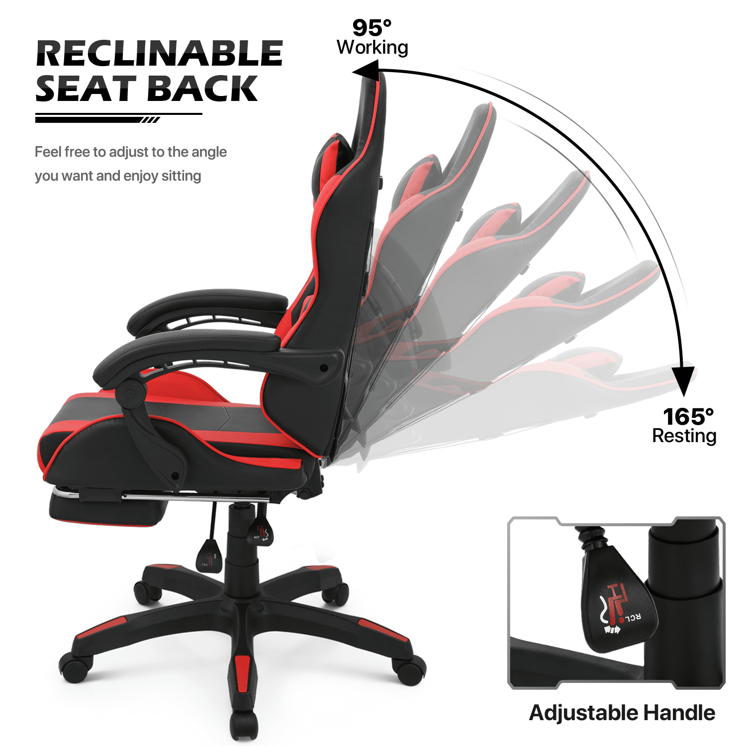 MoNiBloom Gaming Office Chair, Ergonomic High Back Gaming Chair with Headrest and Lumbar Support, Ergonomic Swivel Chair , Red