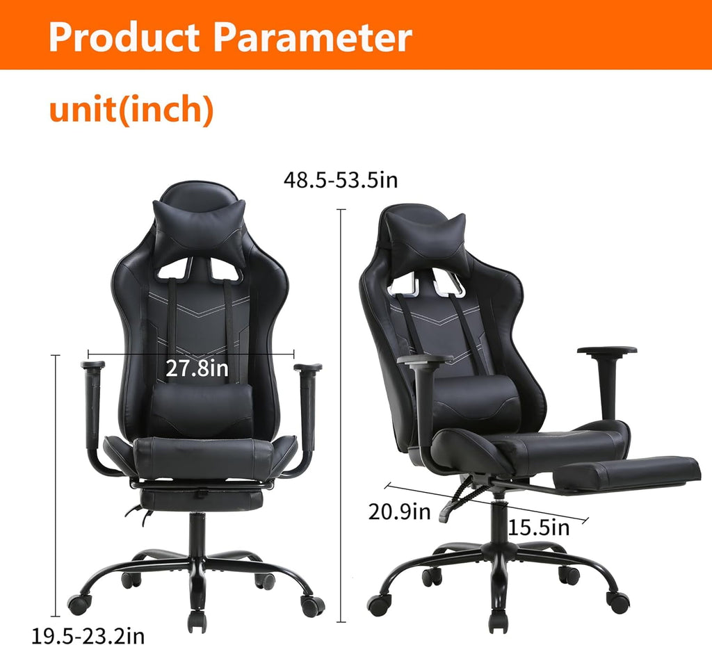 YRLLENSDAN Office Gaming Chair, Computer Chair with Footrest Lumbar Support PC Chair Racing Chair Video Gaming Chair Ergonomic Gaming Chair for Adults Teens, Black