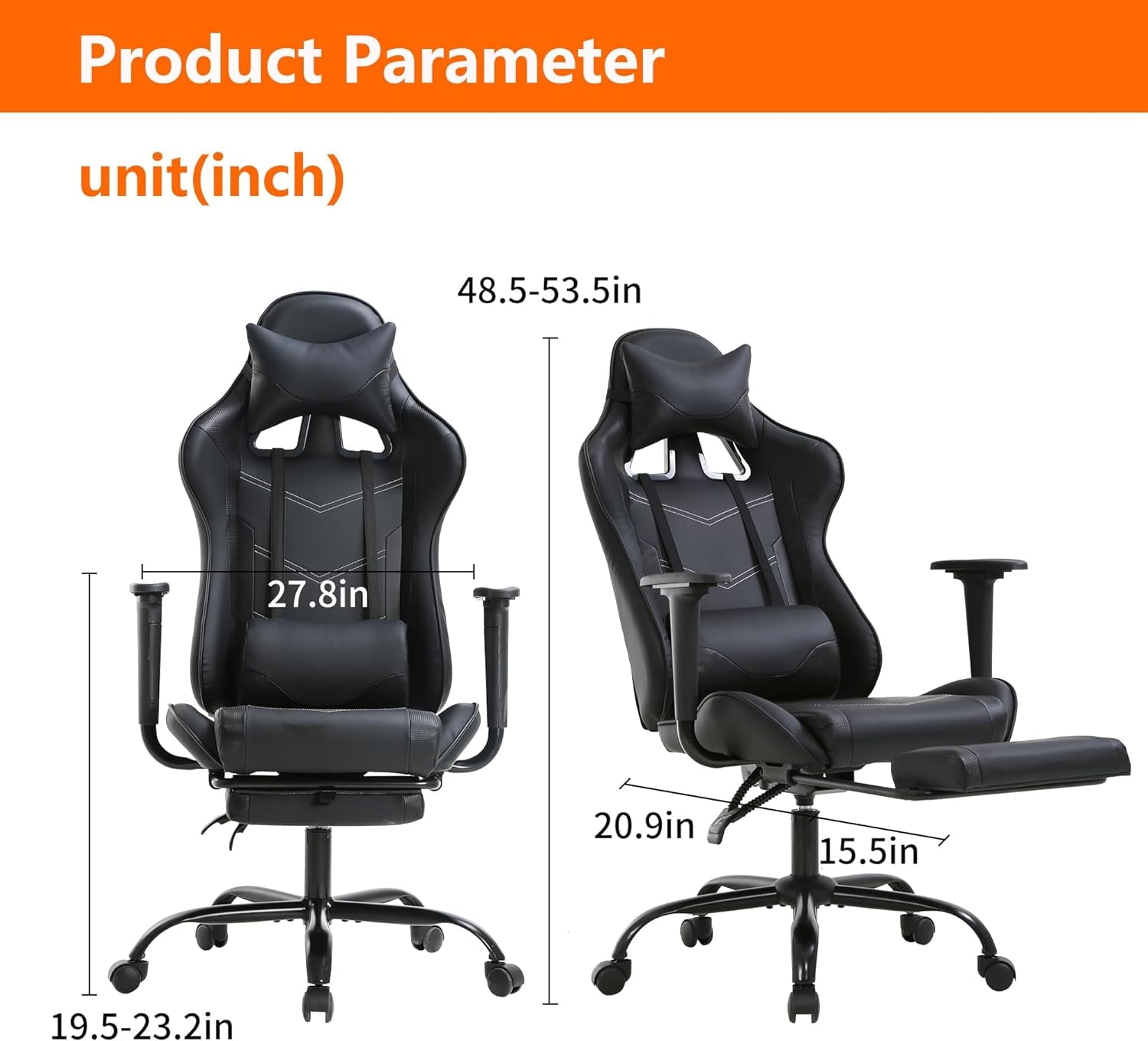 YRLLENSDAN Office Gaming Chair, Computer Chair with Footrest Lumbar Support PC Chair Racing Chair Video Gaming Chair Ergonomic Gaming Chair for Adults Teens, Black