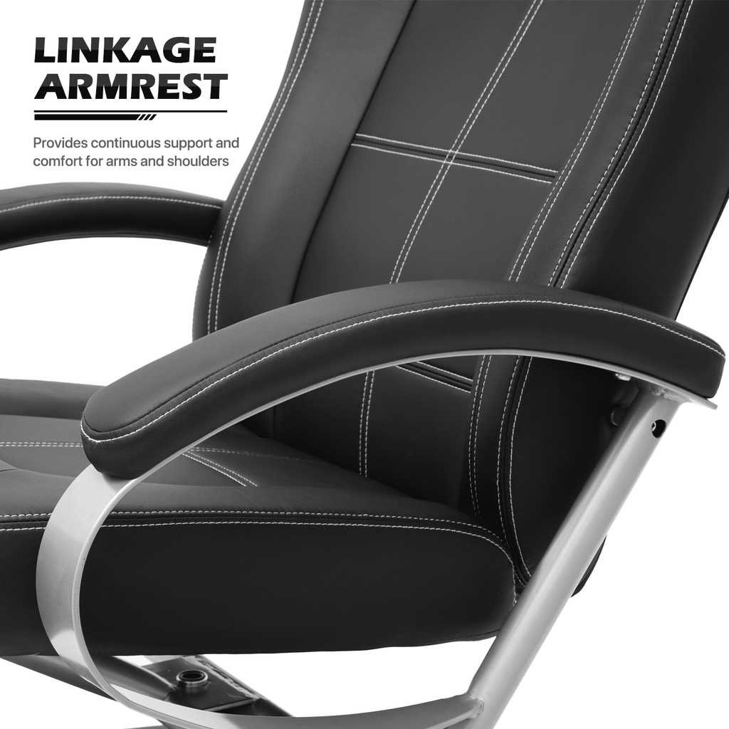 MoNiBloom Recliner Chair with Ottoman, Adjustable Upholstered Video Gaming Chair, PU Leather Swivel Recliner with Footrest and Armrest, Black