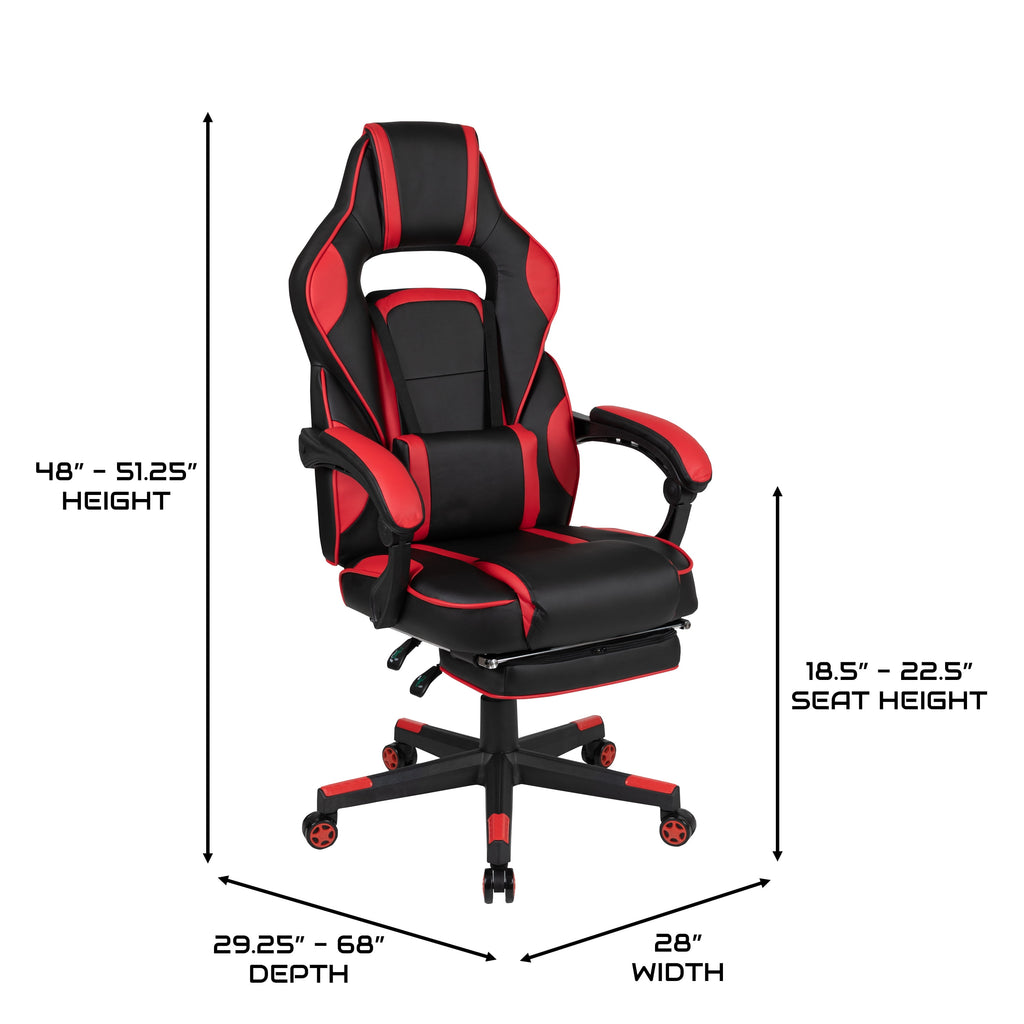 BlackArc Gaming Chair Outfitted With Footrest, Headrest, Lumbar Support Massage Pillow, Reclining Seat/Arms In Black & Red