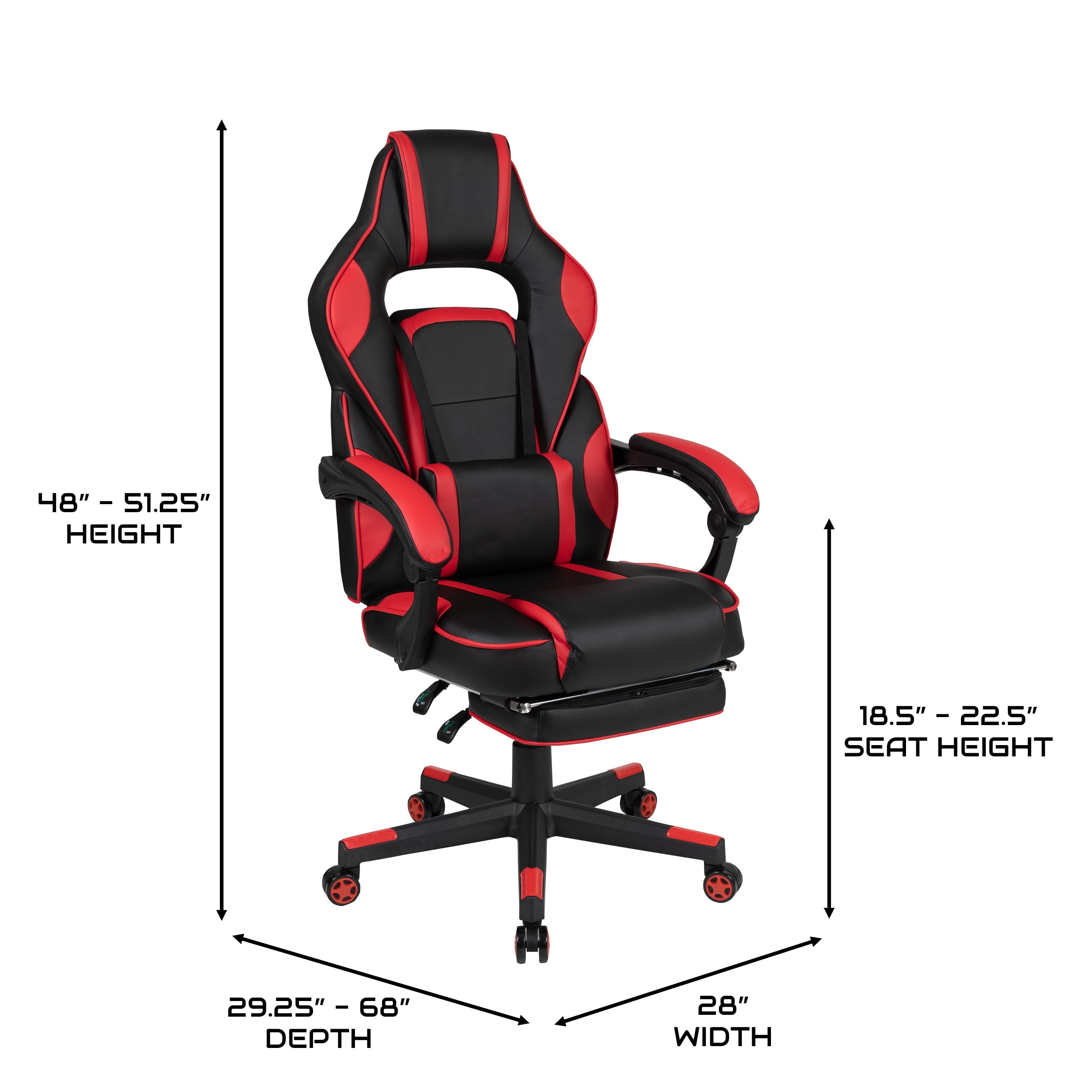 BlackArc Gaming Chair Outfitted With Footrest, Headrest, Lumbar Support Massage Pillow, Reclining Seat/Arms In Black & Red