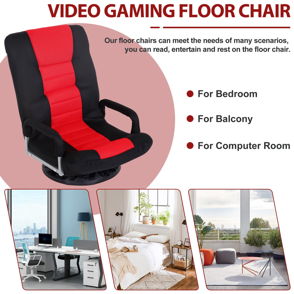 YRLLENSDAN 310 lbs Folding Swivel Gaming Floor Chair Video Game, 5 Positions Gaming Chairs for Adults Recliner Without Wheels Adjustable Backrest Rocker Floor Gamer Chair with Armrest Handles