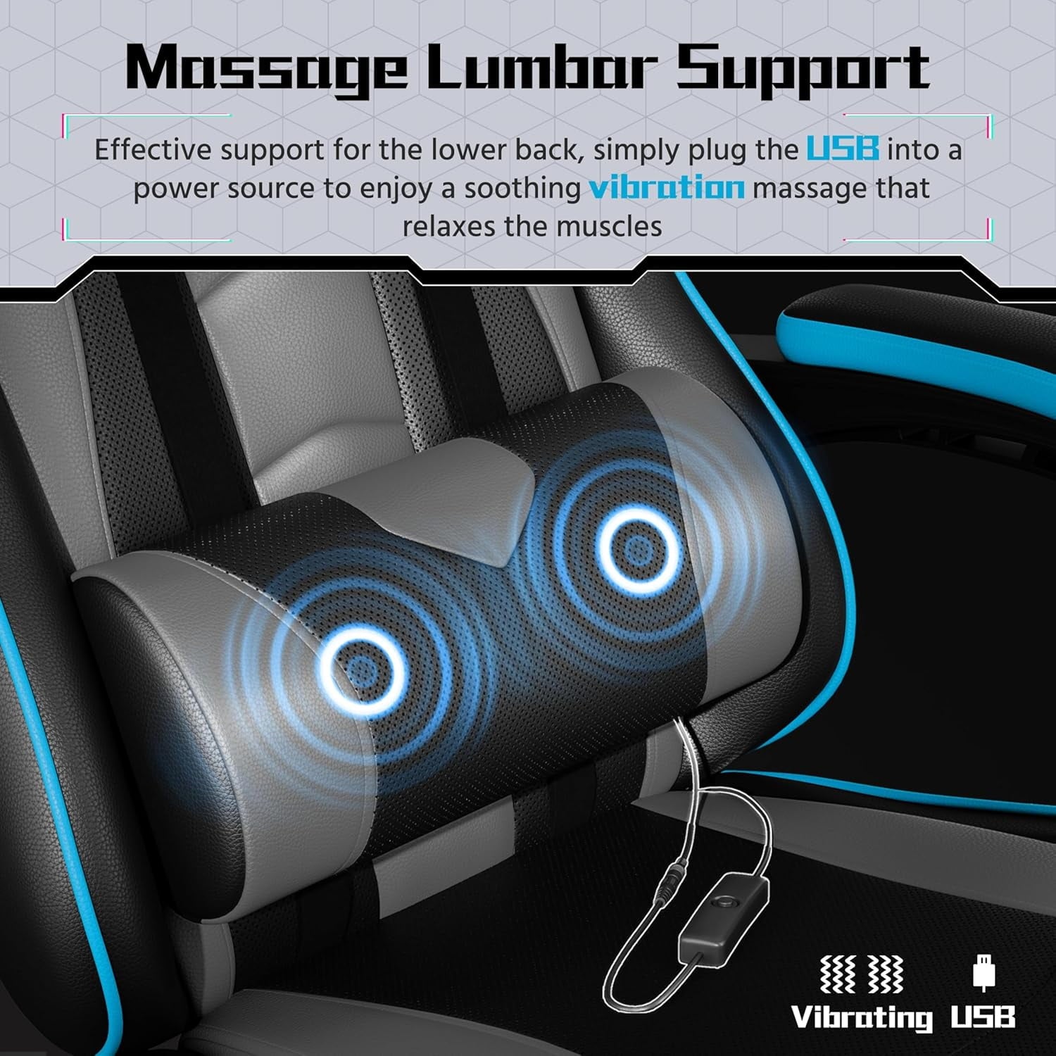 Gaming Chair, Video Game Chair with Massage Lumbar Support and Footrest Height Adjustable Ergonomic Computer Chair with Swivel Seat and Headrest, Black/Gray