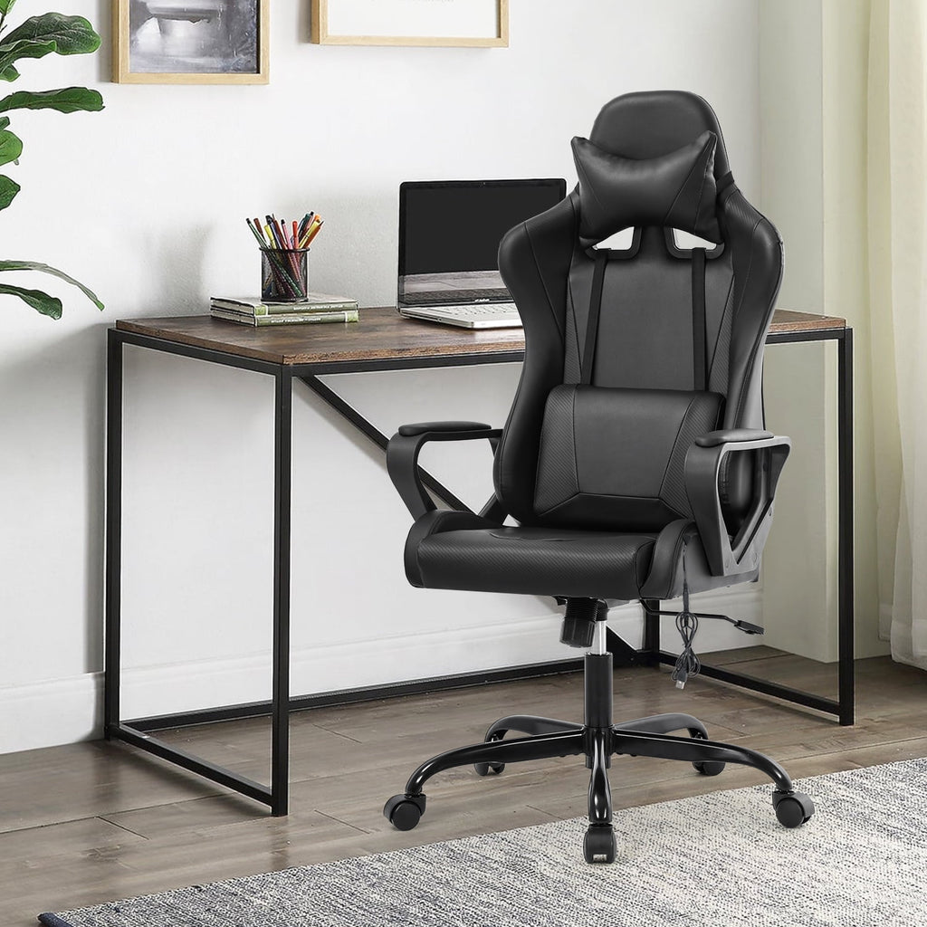 YRLLENSDAN Ergonomic Gaming Chair Video Game with Massager, Black Computer Chair with Arms and Back Support Adjustable Height High-Back Office Chair with Lumbar Support