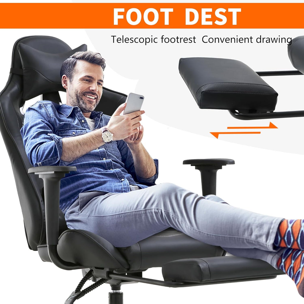YRLLENSDAN Office Gaming Chair, Computer Chair with Footrest Lumbar Support PC Chair Racing Chair Video Gaming Chair Ergonomic Gaming Chair for Adults Teens, Black