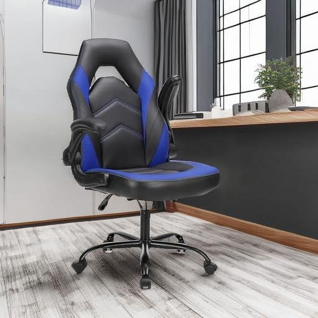 Ergonomic Computer Gaming Chair - Home Office Desk with PU Leather Lumbar Support, Height Adjustable Big and Tall Video Game with Flip-up Armrest, Swivel Wheels for Adults and Teens