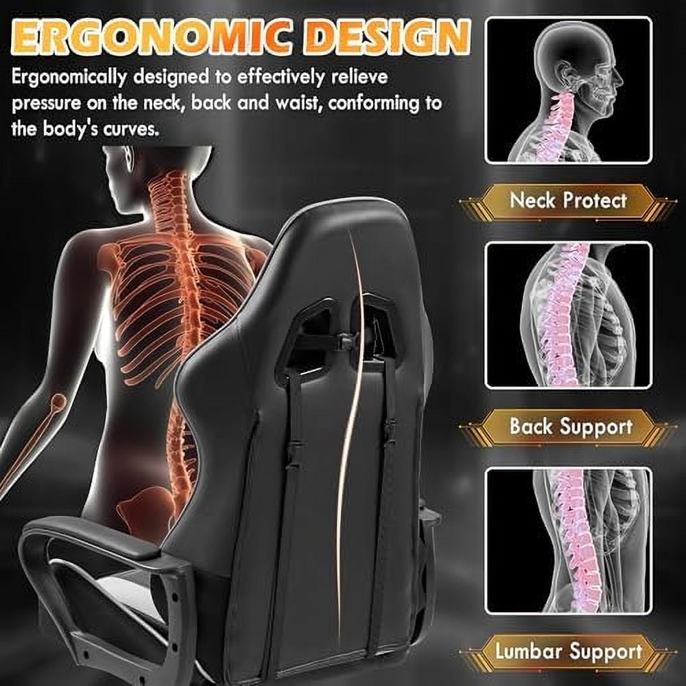 Gaming Chair, Ergonomic Computer Gamer Chair with Massage Lumbar Support & Rocking High Back, 360° Swivel Video Game Chair for Gaming or Office, Height Adjustable (White)