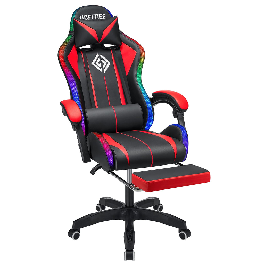 Gaming Chair with Bluetooth Speaker, Ergonomic Massage Racing Chair with RGB Lights, Footrest and Lumbar Support, High Back Office Chair,  Heavy Duty Design Gaming Computer Chair