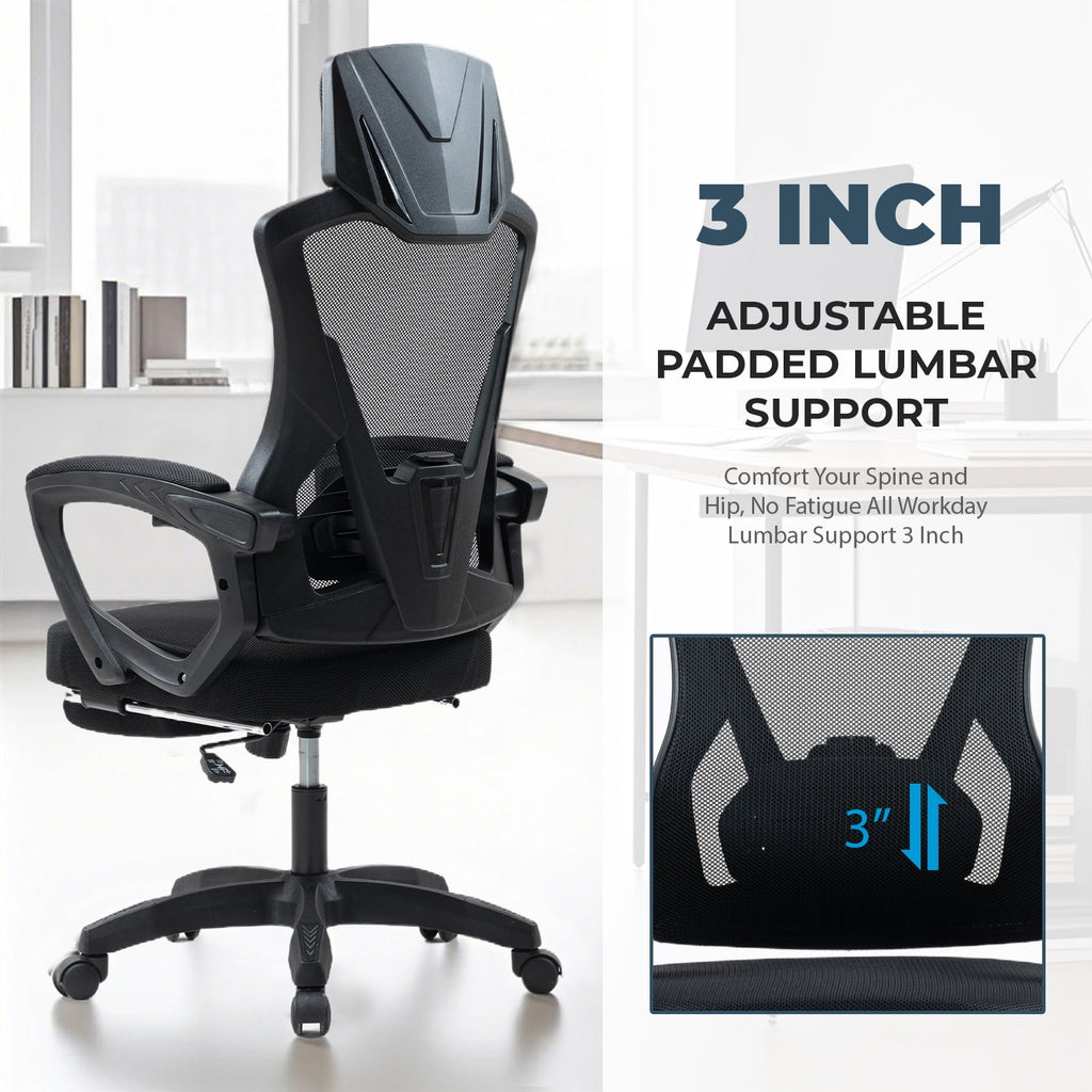 Alvantor High Back Ergonomic Office Chair, Adjustable Lumbar Support & Headrest, Black