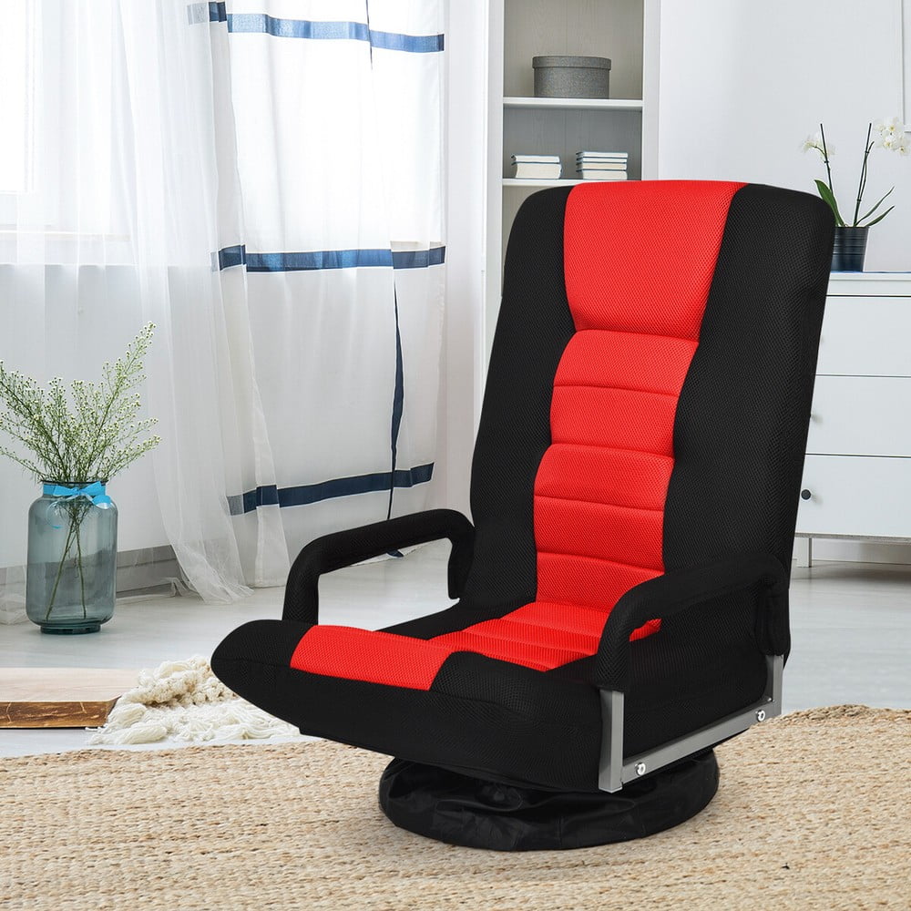 360-Degree Swivel Gaming Floor Chair with Foldable Adjustable Backrest Red