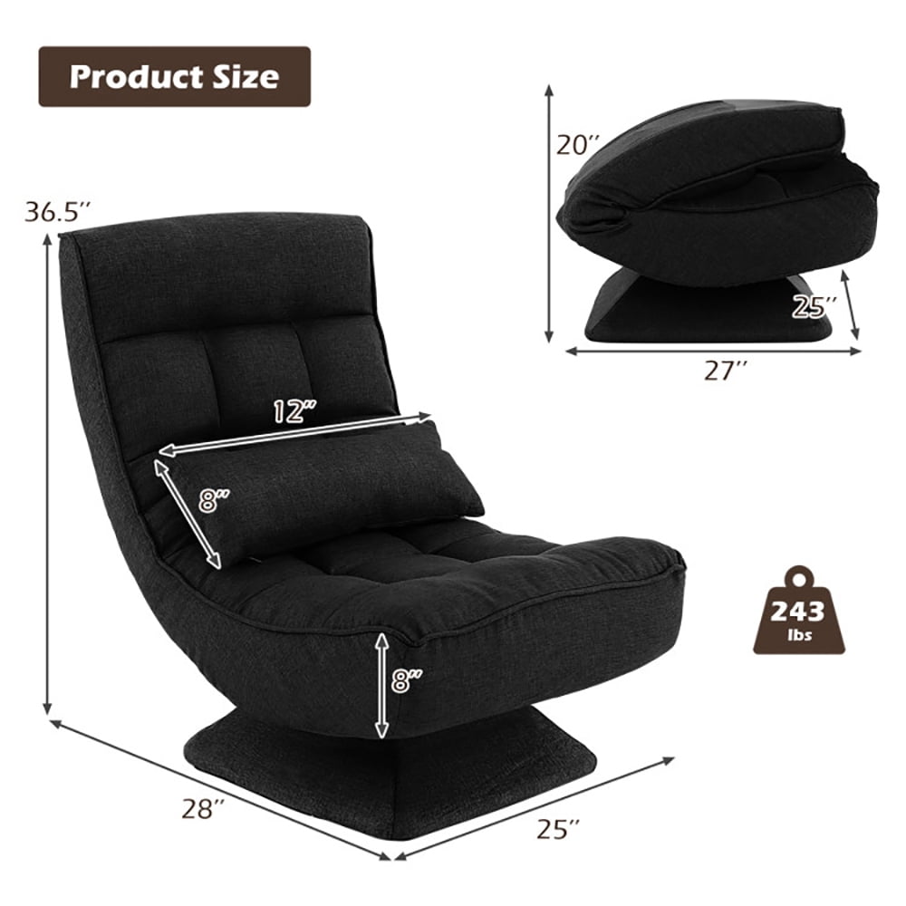 Yardi Yard 5-Level Adjustable 360° Swivel Floor Chair with Massage Pillow-Black, Swivel Gaming Chair 360 Degree Multipurpose Floor Chair Rocker for TV, Reading, Playing Video Games