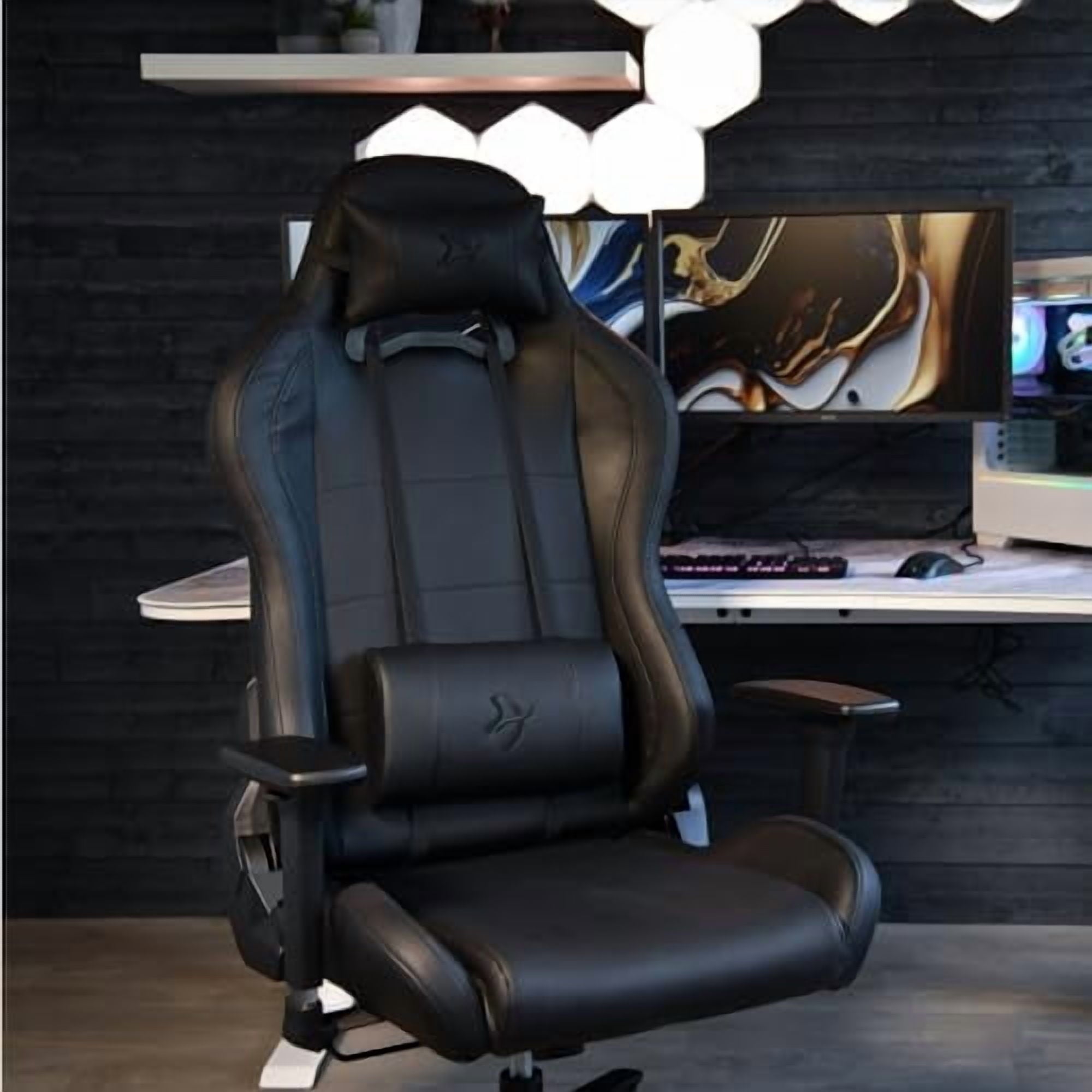 Arozzi Torretta Soft PU Leather Material Gaming Chair, Durable Ergonomic Office Chair with Adjustable Height, 3D Armrest & 2 Supportive Pillows (Pure Black)