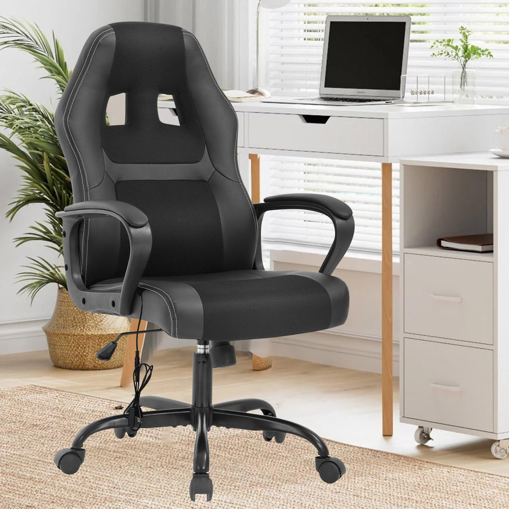 PayLessHere Gaming Office Chair - PU Leather w/Massage & 360° Swivel for Adults，Black