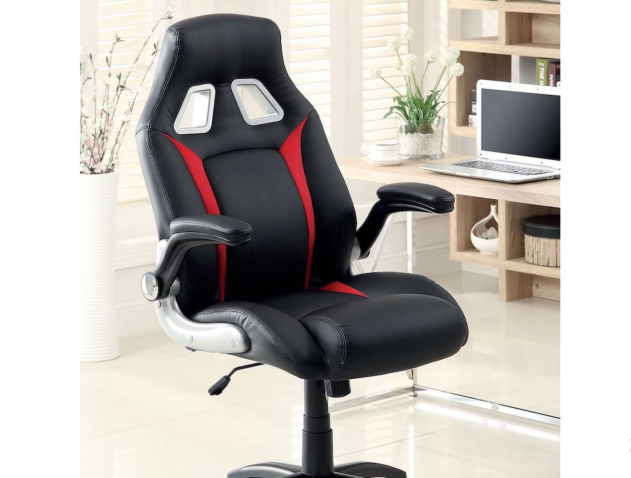 JONPONY Gaming Chair Upholstered 1pc Comfort Adjustable Chair Relax Office Chair Work Black And Red Color Padded Armrests