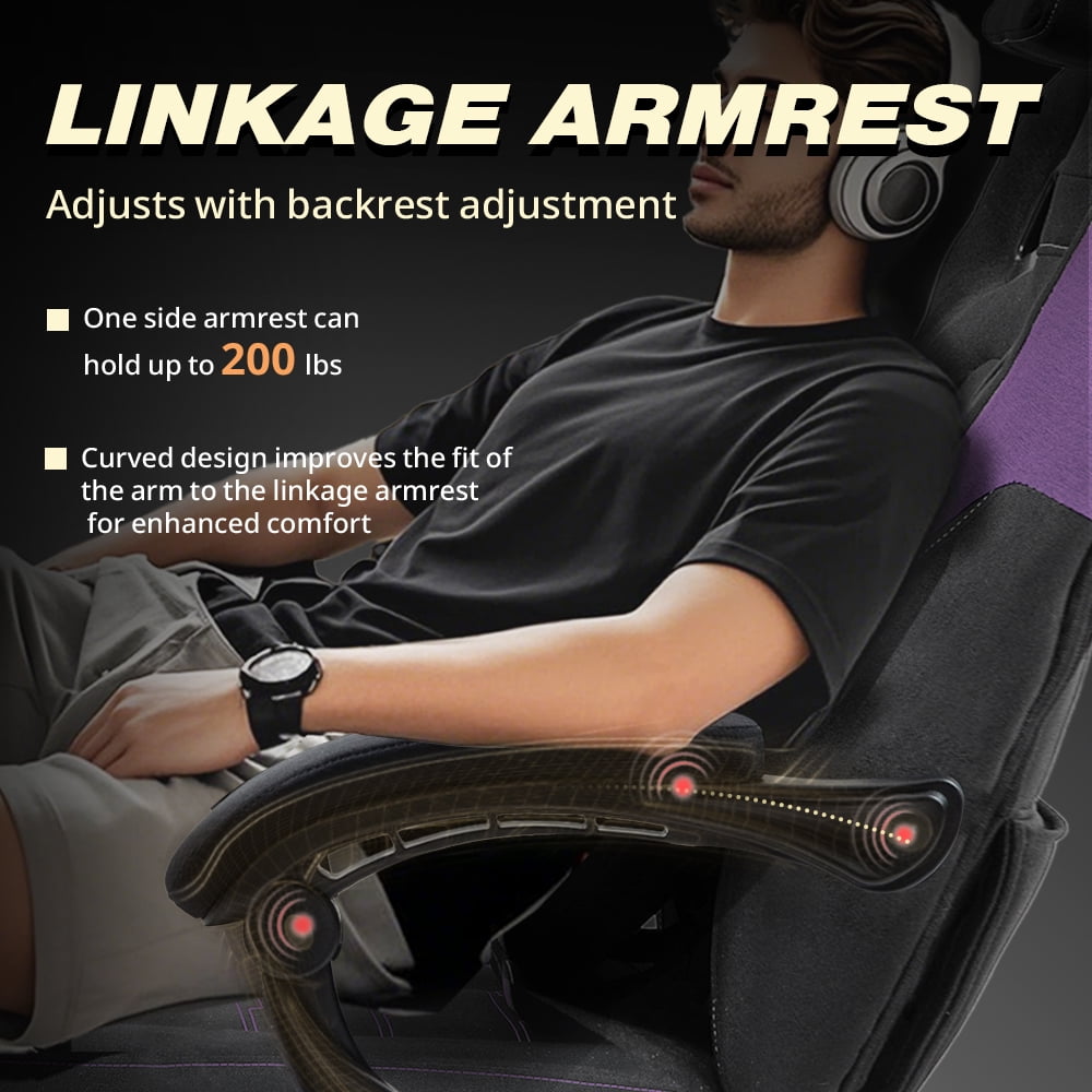Dowinx Ergonomic Fabric Gaming Chair with Adjustable Footrest & Lumbar Massage - High-Back Computer Office Chair for Adults, 300 lb Weight Capacity (Purple)