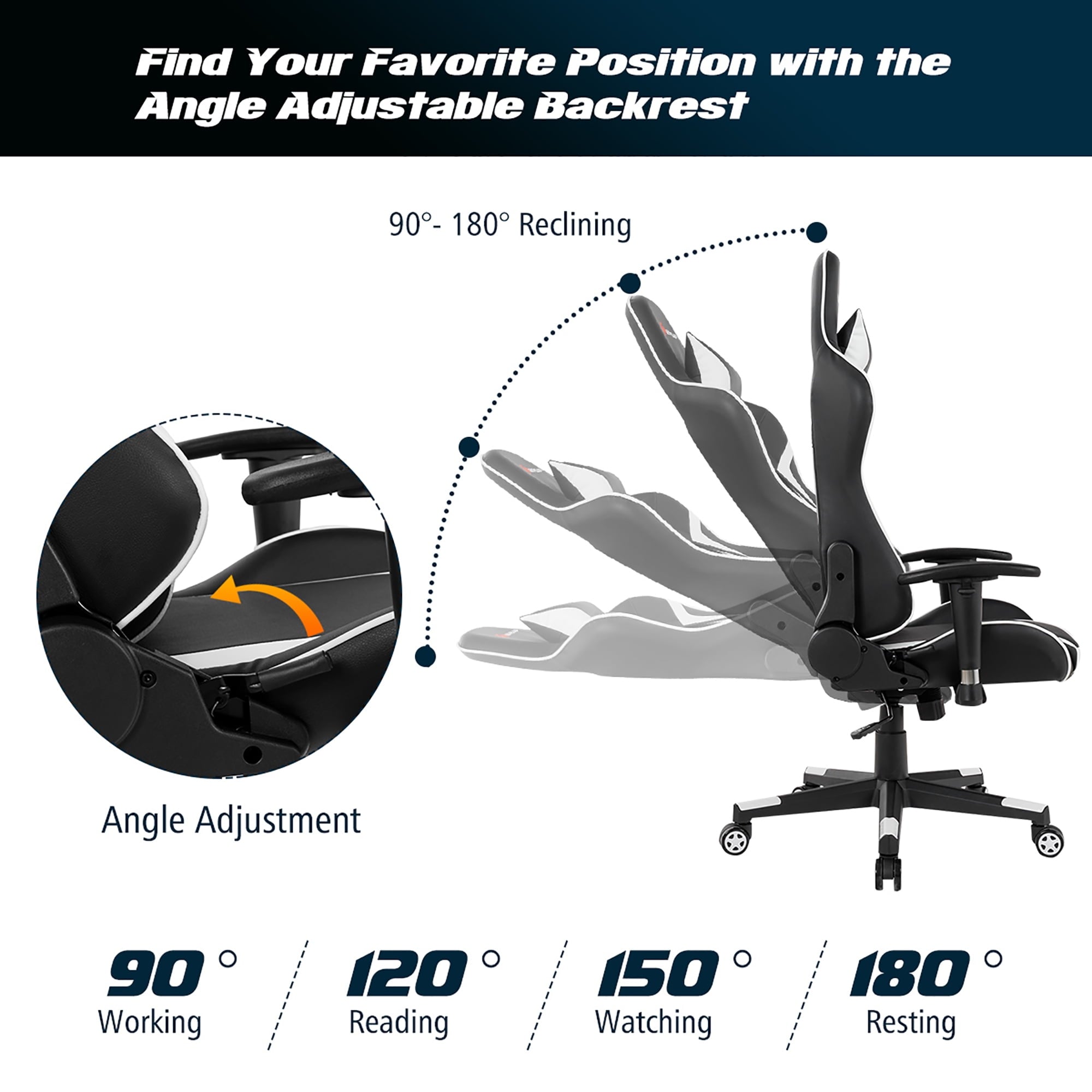 Goplus X-Shaped Gaming Desk & Racing Style Massage Chair Set Home Office Black+White