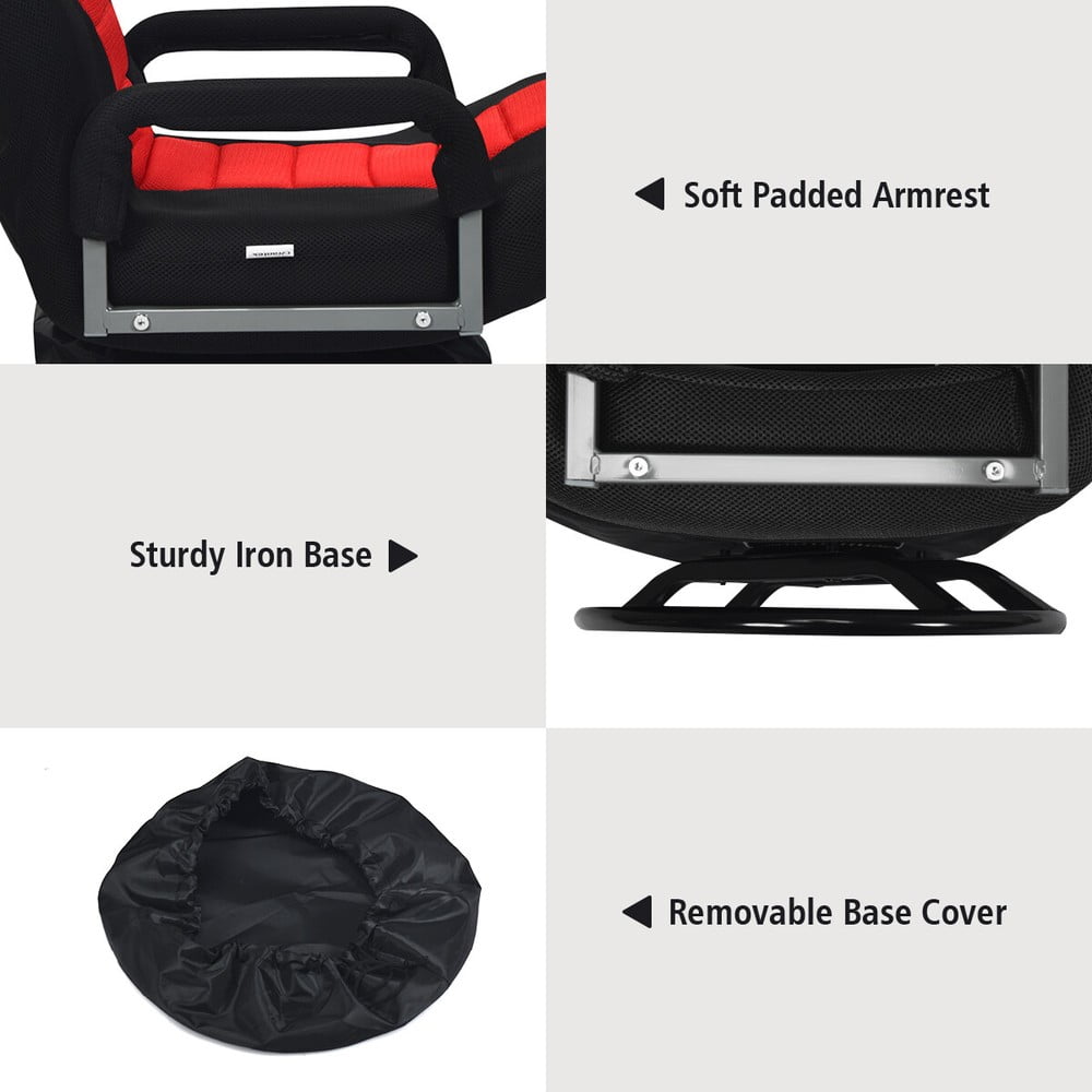 360-Degree Swivel Gaming Floor Chair with Foldable Adjustable Backrest Red