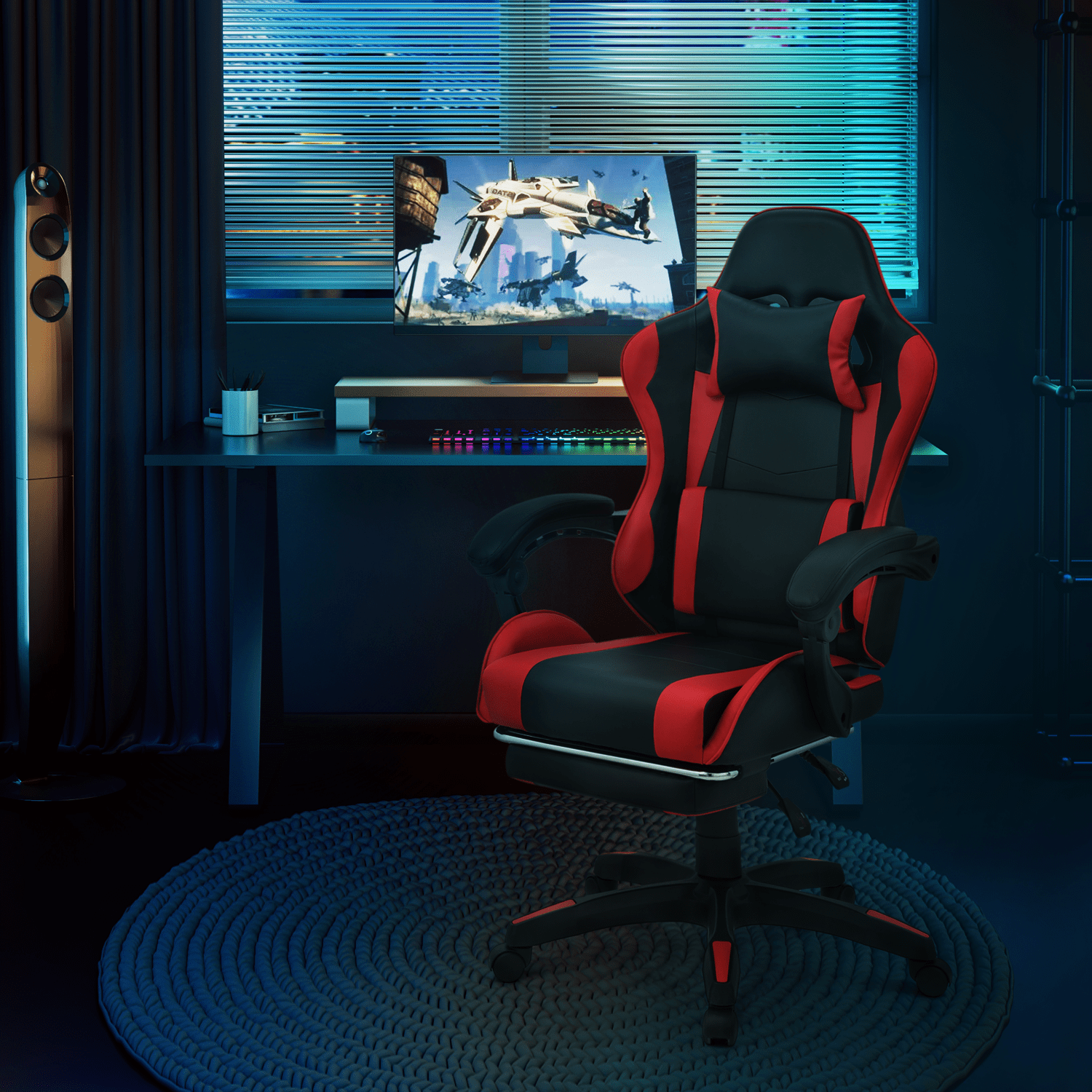 MoNiBloom Gaming Office Chair, Ergonomic High Back Gaming Chair with Headrest and Lumbar Support, Ergonomic Swivel Chair , Red