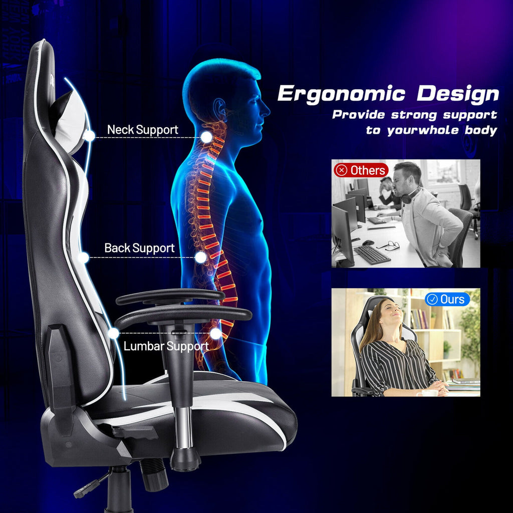 Gymax Gaming Chair Adjustable Swivel Racing Style Computer Office Chair White