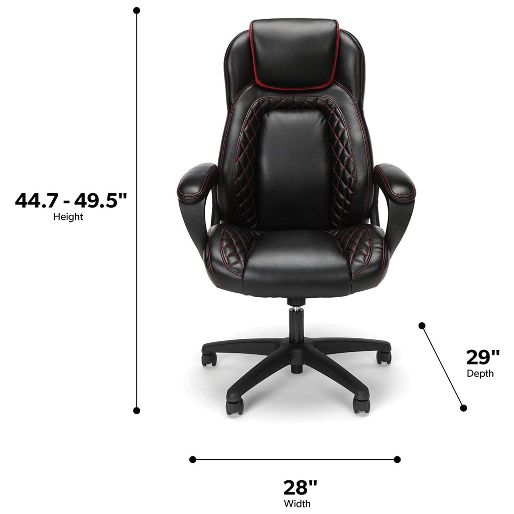 OFM ESS Racing Style SofThread Leather High Back Office Computer Chair, Red