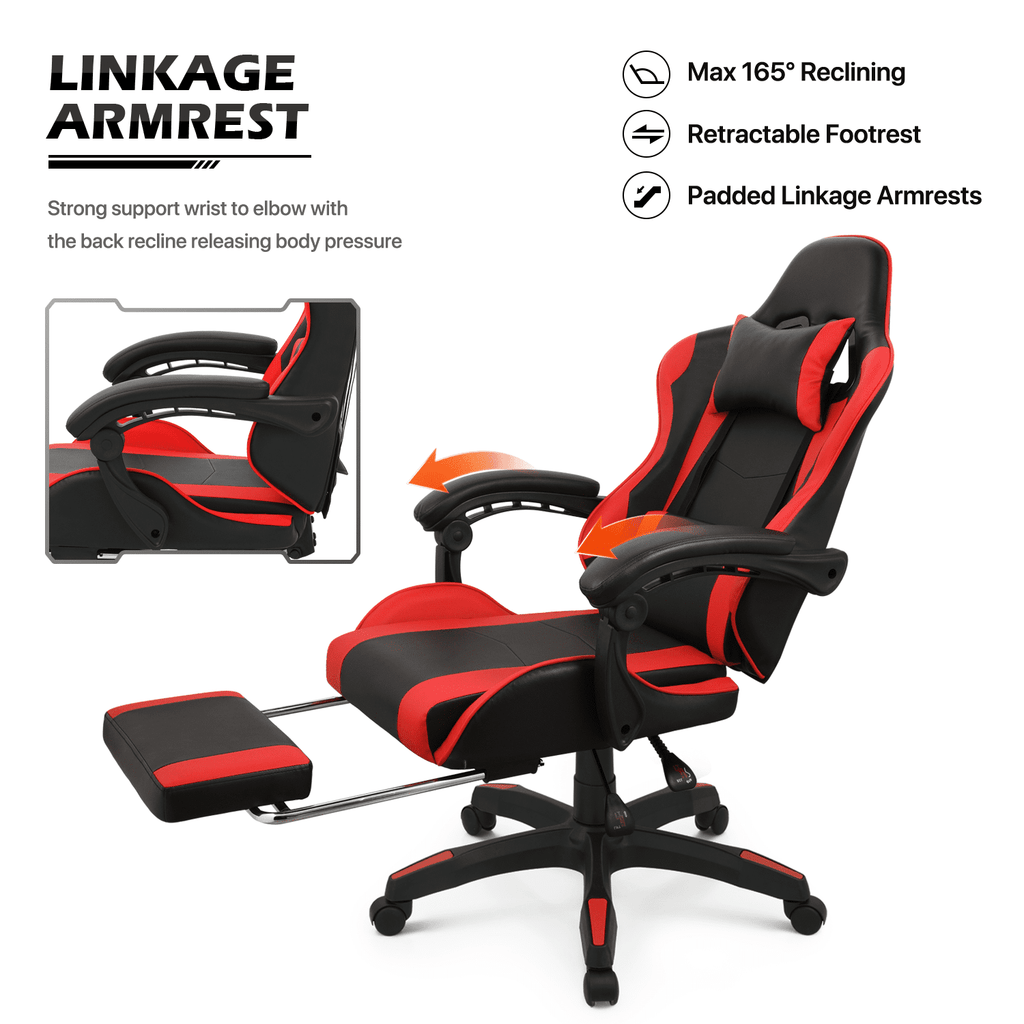 MoNiBloom Gaming Office Chair, Ergonomic High Back Gaming Chair with Headrest and Lumbar Support, Ergonomic Swivel Chair , Red