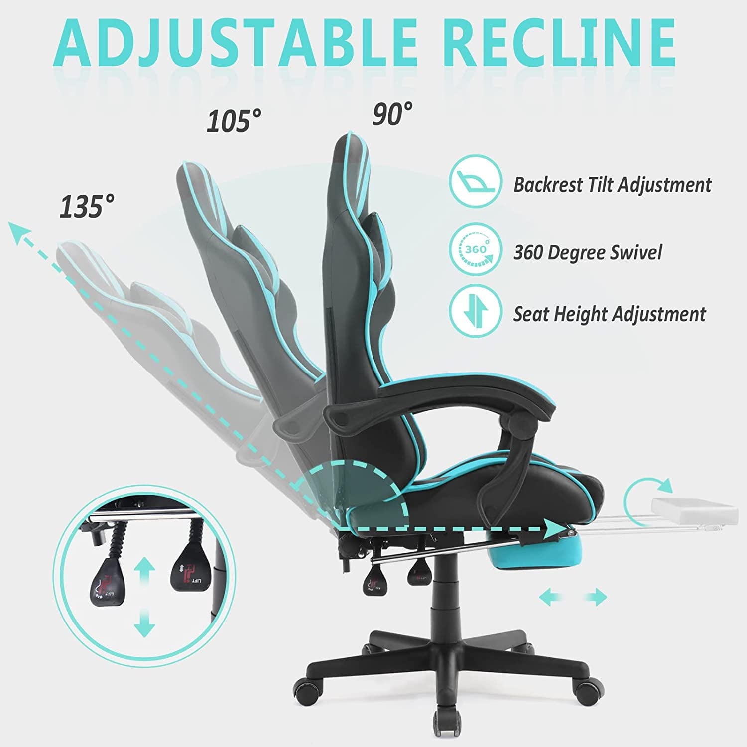 Ferghana Miami Blue Gaming Chair, Gamer Chair, PC Gaming Chair, Ergonomic Gaming Chair, Computer Gaming Chair with for Adults Teens