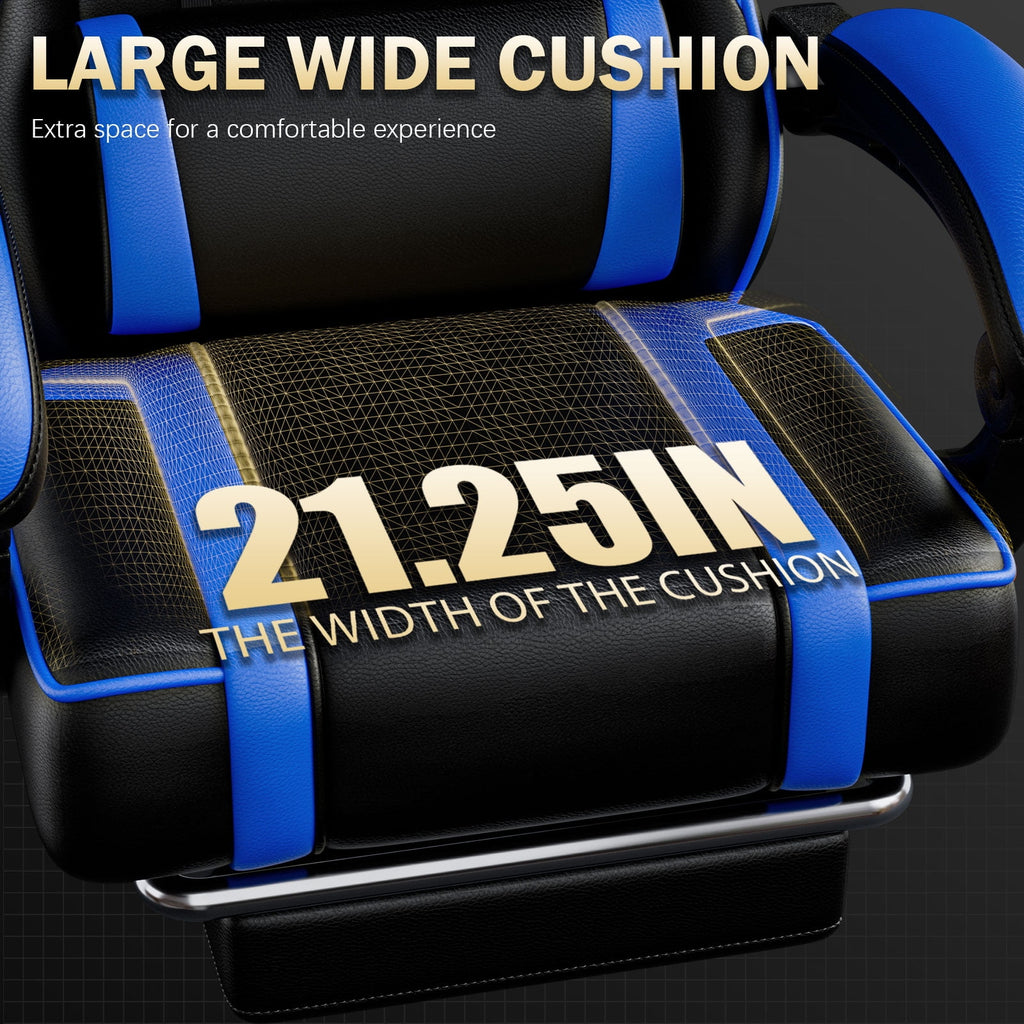 Reclining Gaming Chair with Lumbar Support and Footrest, Blue