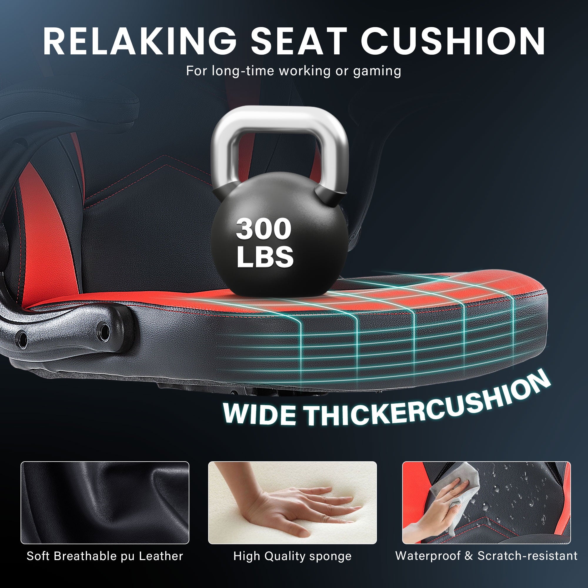 JONPONY Ergonomic Gaming Desk Chair - Adjustable PU Leather Swivel Racing Chair with Flip-up Armrests for Home Office and Entertainment, Perfect for Adults, Kids, and Gamers, Black Red
