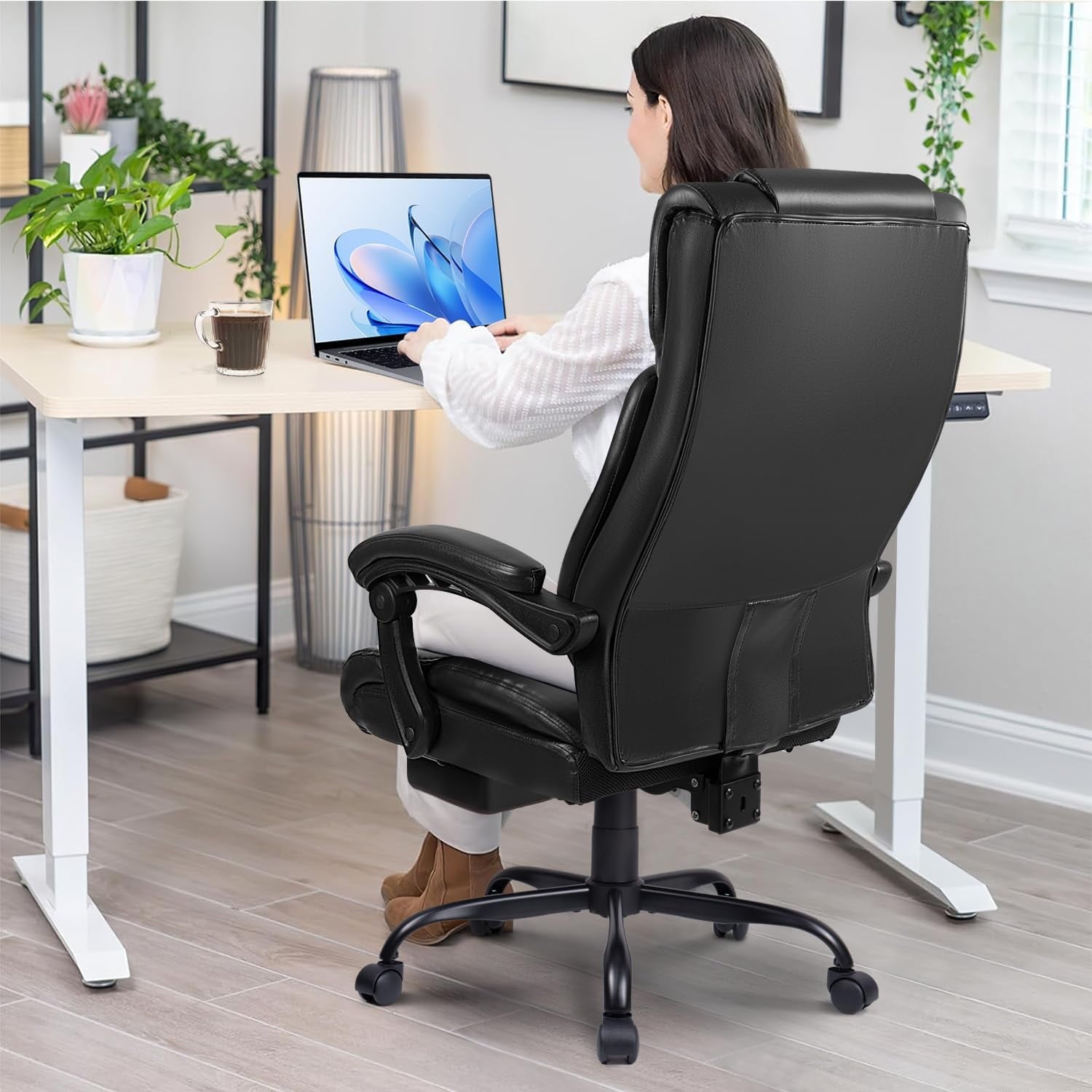 VITESSE Office Chair,Executive Heavy Duty Office Chair with Foot Rest Ergonomic High Back Computer Gaming Chairs Home Office 400lbs,Big and Tall Office Chair with Lumbar Support (Black)