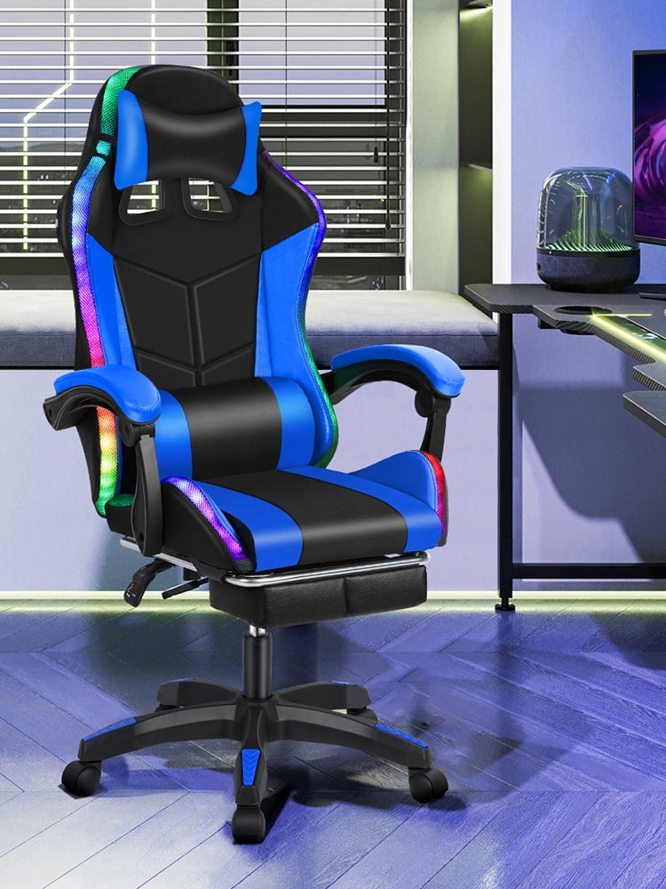 bestolf Gaming Chair with Footrest and RGB LED Lights,3 in 1, Massage Leather Game Chair for Adults, Big and Tall Video Game Chair with Headrest and Lumbar Support
